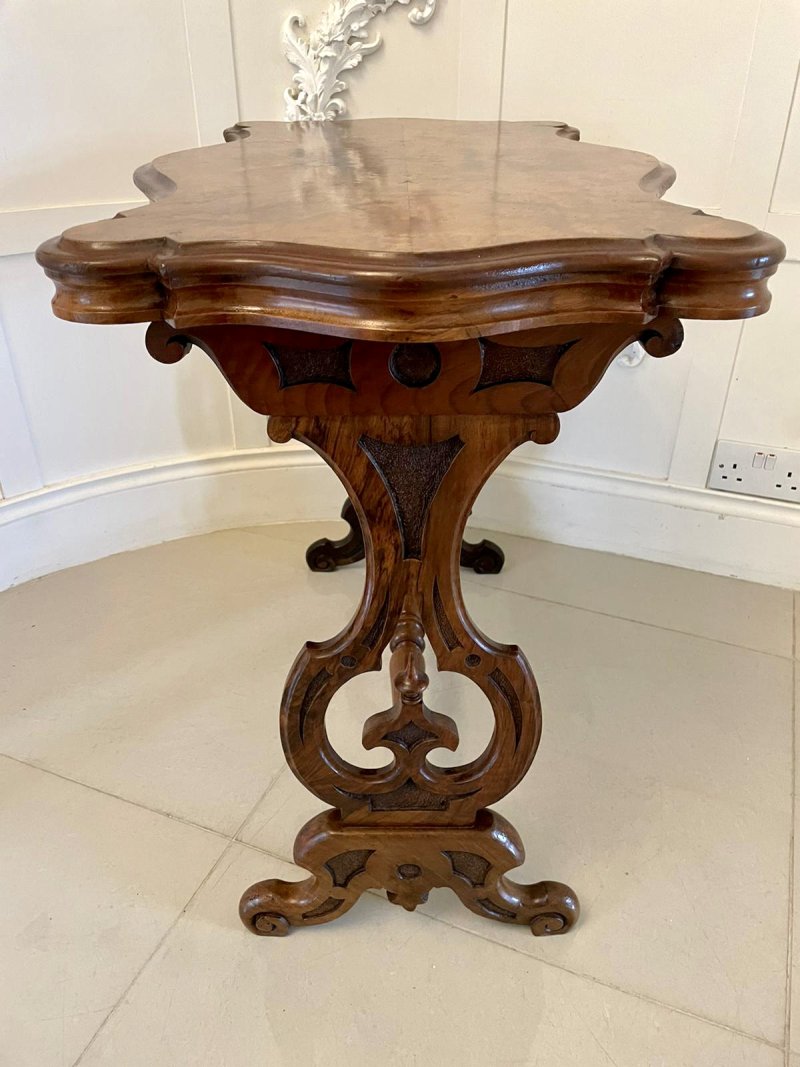 Antique Victorian Quality Burr Walnut Shaped Centre Table - Image 13
